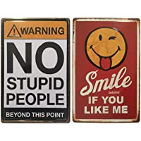 Chapas Decorativas Vintage | No Stupid &amp- Smile | Set de 2 Placas metálicas &quot-graciosas&quot- para pared | Estilo Retro…